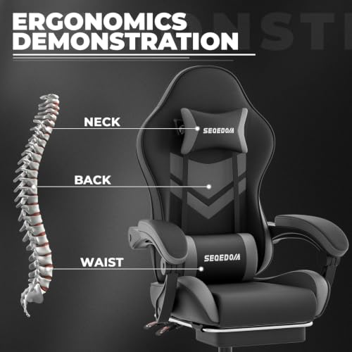 Ergonomic Gaming Chair with Footrest and Massage Lumbar Support