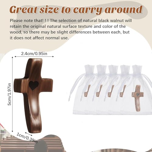 10-Piece Handmade Walnut Wooden Prayer Crosses with Organza Bags