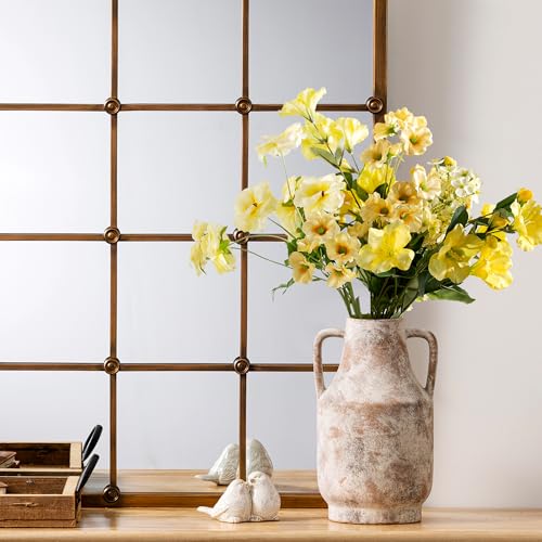 11-Inch Ceramic Flower Vase with Handles - Rustic Farmhouse Table Decor