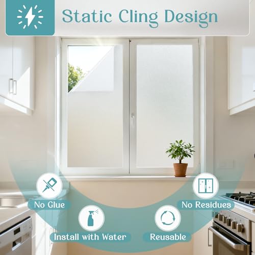 Frosted Window Privacy Film - Static Cling, UV Protection, 17.5" x 78.7"