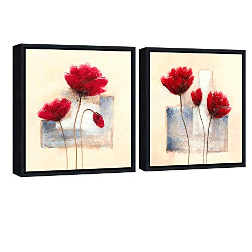 Wieco Art Framed Wall Art Charming Spring Canvas Prints Abstract Floral Oil Paintings Style Pictures on Canvas Wall Art Framed Canvas Wall Decor for Living Room Bedroom Kitchen Home Decor