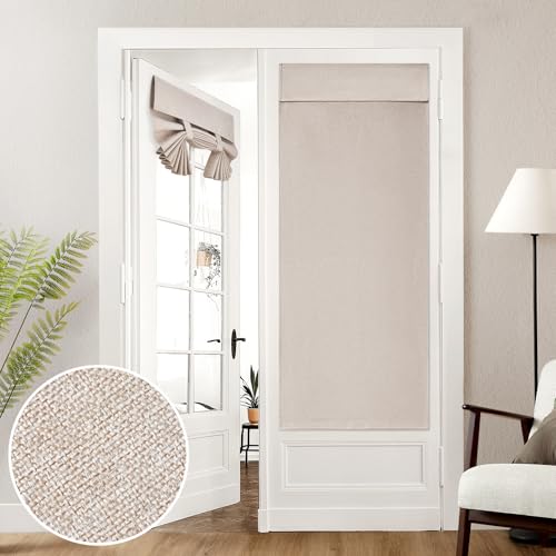 100% Blackout French Door Curtain (26x68 Inch) - Thermal Linen Panel