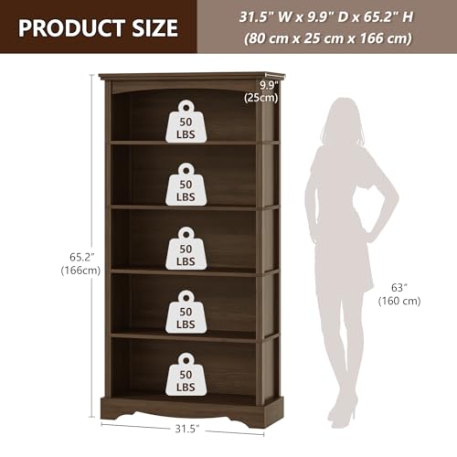 5-Tier Arched Wooden Bookshelf, 65-Inch Tall Modern Display Bookcase