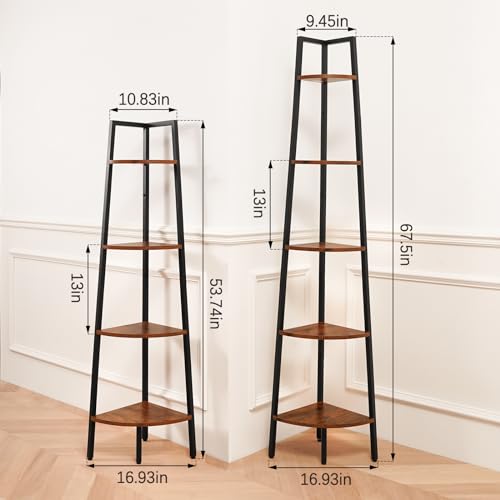 5-Tier Corner Bookshelf, 67.5" Tall Industrial Ladder Display Shelf