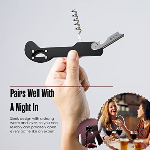 Houseables Black 5 1/4" Wine Opener with Foil Cutter - Restaurant & Server Use