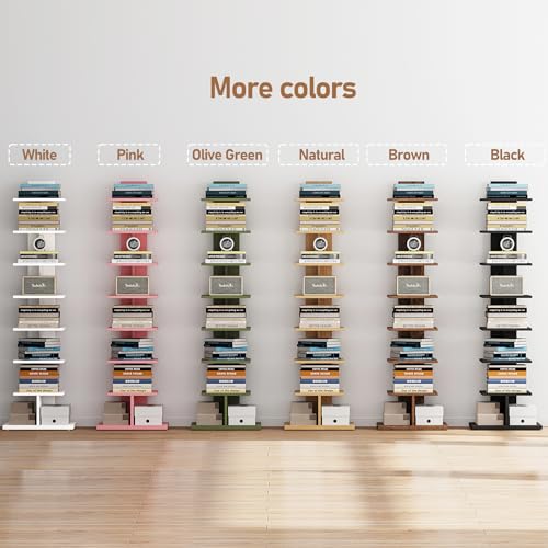8-Tier Vertical Spine Bookshelf for Small Spaces, Narrow Corner Book Tower