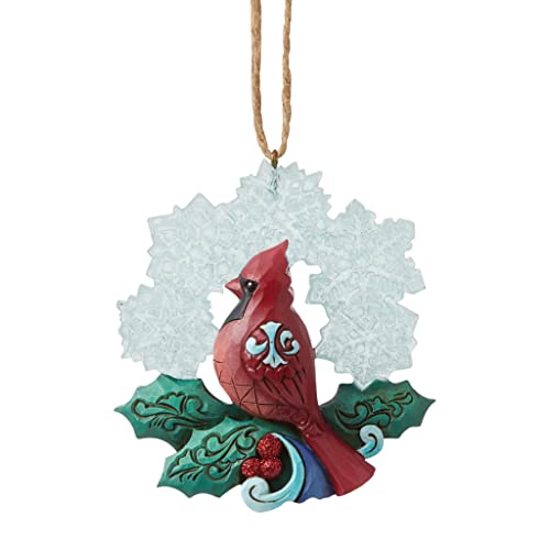 Enesco Jim Shore Heartwood Creek Winter Wonderland Cardinal with Snowflake Hanging Ornament, 3.66 Inch, Multicolor