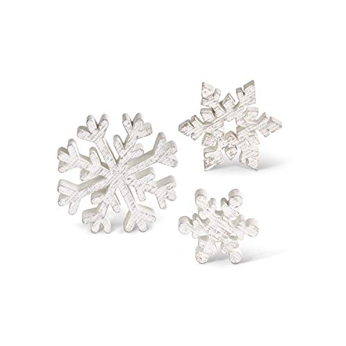 Set of 3 Small Whitewashed Wooden Snowflakes Home Decor