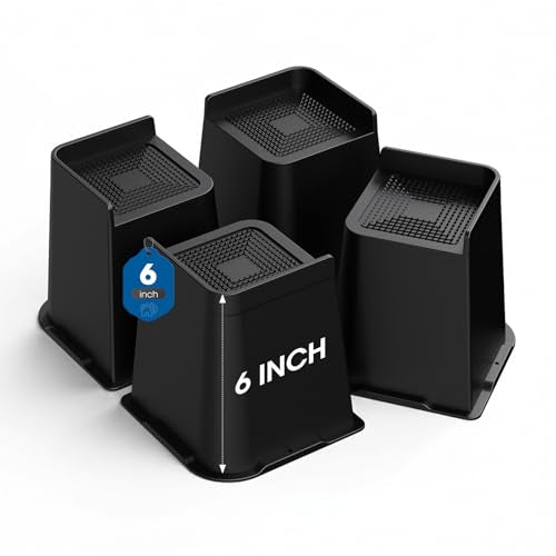 Heavy Duty 6 Inch Bed Risers - L-Shaped Furniture Lifts (4 Pack, Black)