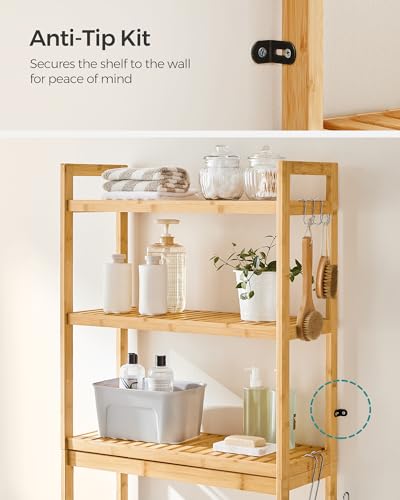 Bamboo 3-Tier Over-The-Toilet Bathroom Organizer with Adjustable Shelf