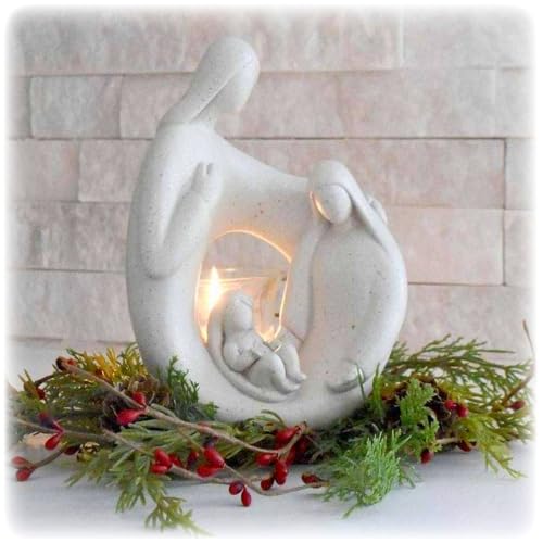 Contemporary Holy Family Nativity Statue with LED Tealight Holder