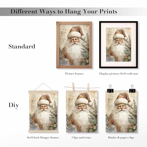 JXREQ 12x16 Vintage Christmas Wall Art Prints, Set of 4 – Santa, Trees & Snowman, Unframed
