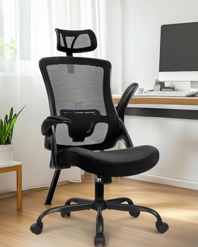 Ergonomic Office Chair with Adjustable Lumbar Headrest and Flip-Up Armrests