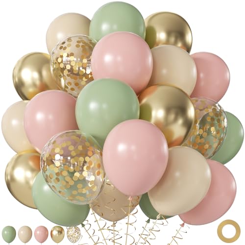 Sage Green and Pink Boho Baby Shower Balloons 60Pcs