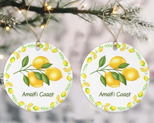 Amalfi Coast Ceramic Ornament - Printed on Both Sides, Lemons Italy Souvenir