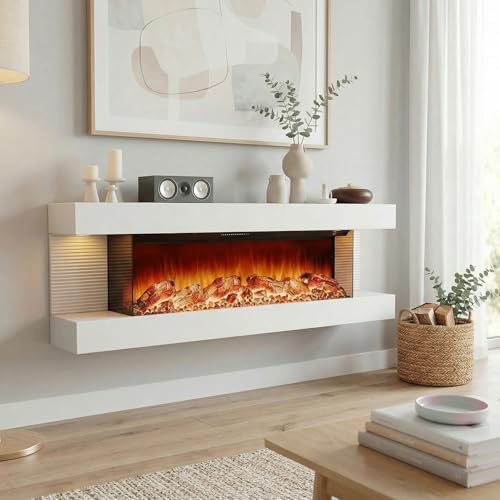 50-Inch 3-Sided Wall Mount Electric Fireplace with LED Lights and Heater