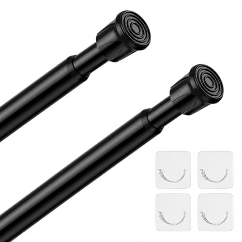 Black Spring Tension Curtain Rods 2-Pack, 28-48 Inch Adjustable No-Drill