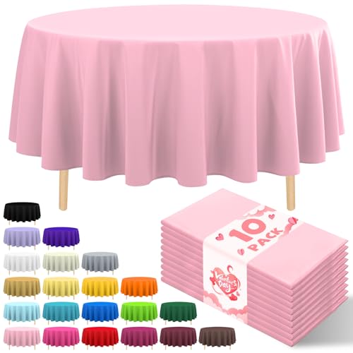 10-Pack 84-Inch Round Disposable Plastic Tablecloths - Pink Party Covers