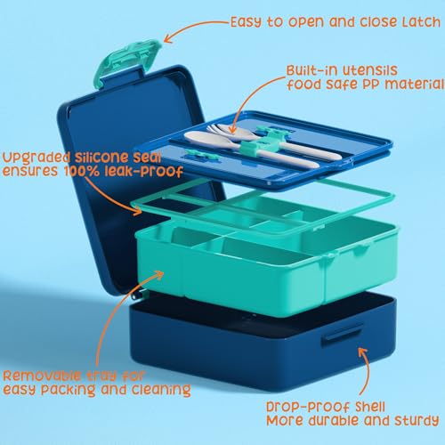 4-Compartment Kids Bento Lunch Box, Leak-Proof BPA-Free Food Container