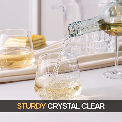 Stemless Wine Glasses Set of 4, 13.5oz Crystal Glass Tumblers for Red White
