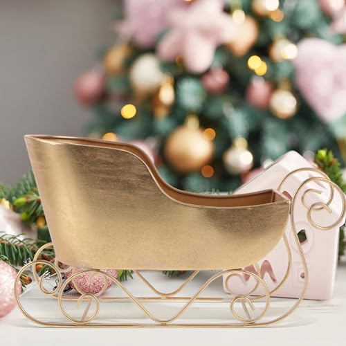 Angoily Mini Iron Sleigh Christmas Ornament for Holiday Decor, 12.6 x 6.9 Inches