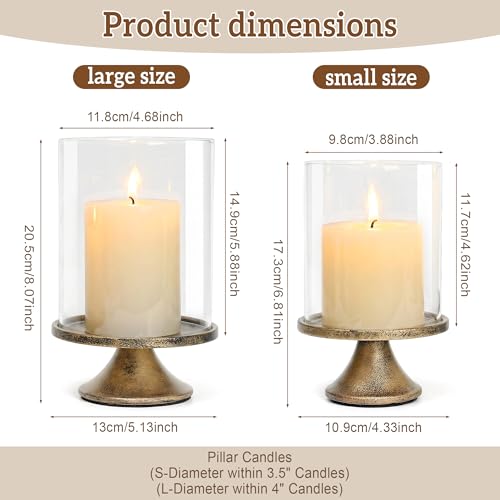 Set of 2 Elegant Hurricane Candle Holders with Glass Dome