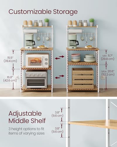 4-Tier Kitchen Baker's Rack with Power Outlet, 23.6" Coffee Bar Stand
