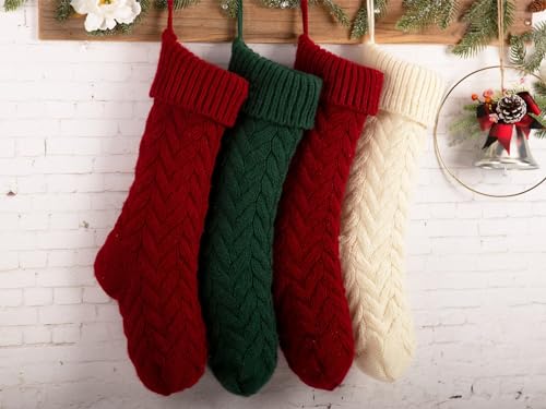 18-Inch Cable Knit Christmas Stockings, 6-Pack Large Holiday Decor