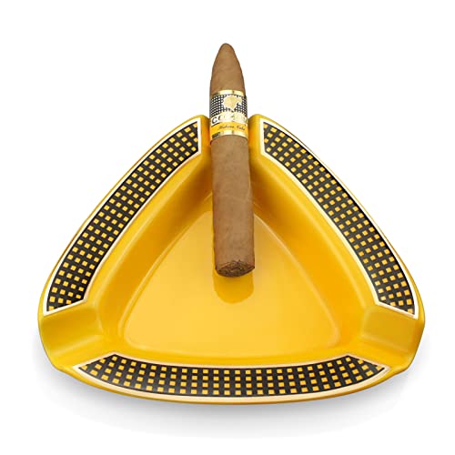 Ceramic Triangle Cigar Ashtray - Deep Basin 3-Cigar Rest for Indoor & Outdoor