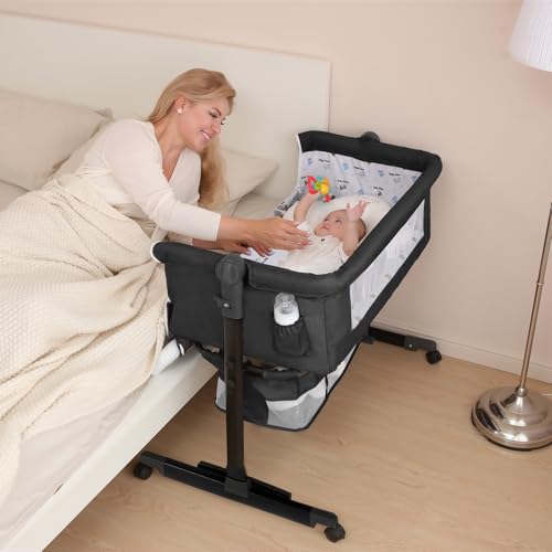 3-in-1 Convertible Bedside Bassinet with Swivel Wheels - Dark Gray