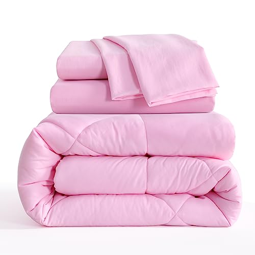 5-Piece Twin Bed in a Bag Comforter and Sheet Set, Soft Brushed Microfiber