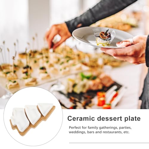 Christmas Tree Ceramic Serving Platter with Bamboo Stand - Holiday Tray