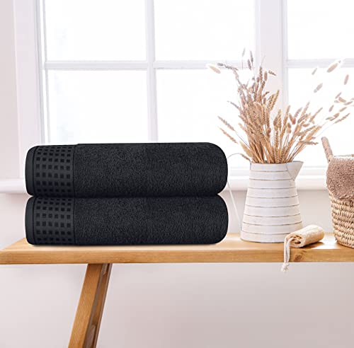 GLAMBURG Oversized Cotton Bath Towels 2 Pack 28x55 Black