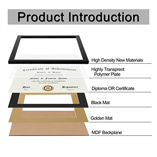 8.5x11 Certificate Frame with Double Mat & Gold Rim - 11x14 Diploma Frame