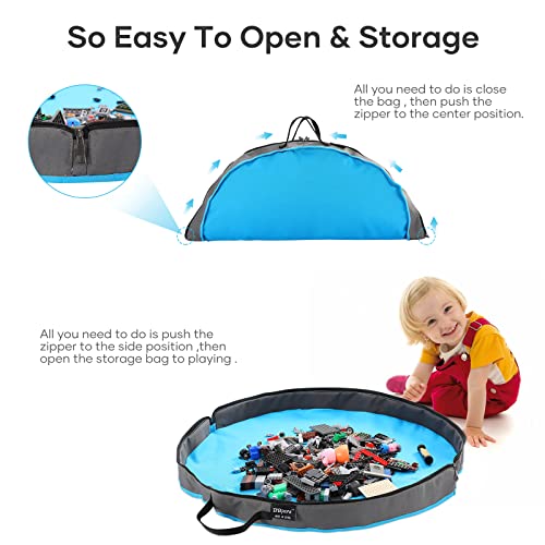 2-in-1 Toy Storage Bag and Play Mat for Building Blocks - Portable Zipper Bag