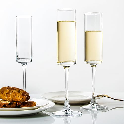 UMEIED Rectangular 6 oz Champagne Flutes Set of 12 - Long Stem Crystal Glasses for Weddings & Parties