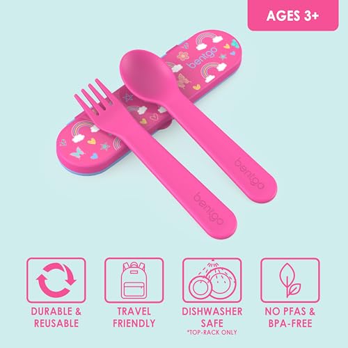 Kids Reusable Plastic Utensil Set with Fork, Spoon & Travel Case - BPA-Free