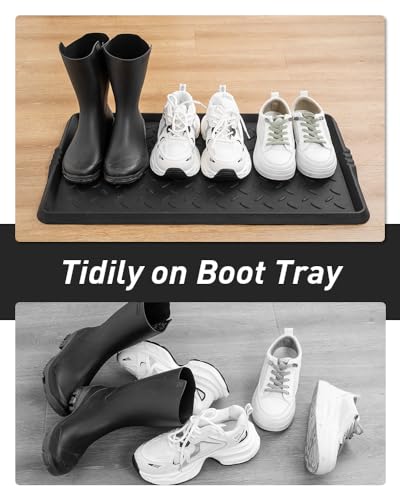 Heavy Duty Rubber Boot Tray - 16x27.5 Inch Waterproof Shoe Mat for Entryway