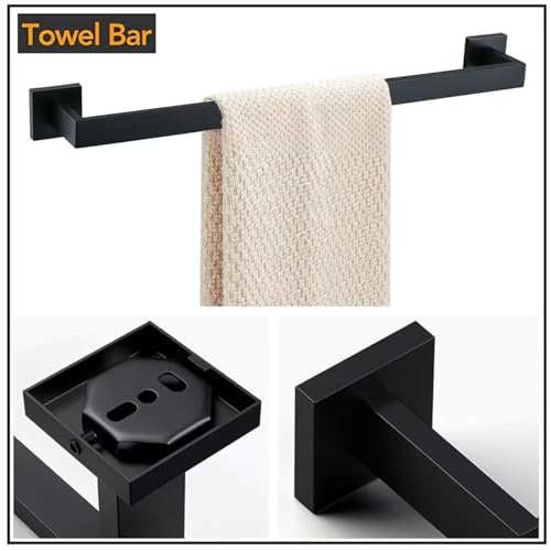JOPOFI 23.6 Inch Matte Black Towel Bar - Wall Mounted Stainless Steel Holder