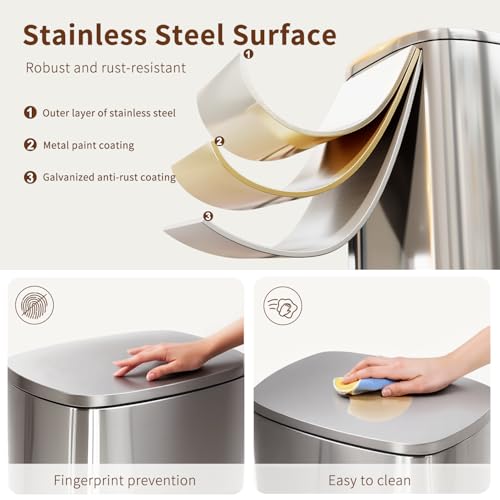 13 Gallon Stainless Steel Trash Can with Soft-Close Step Pedal