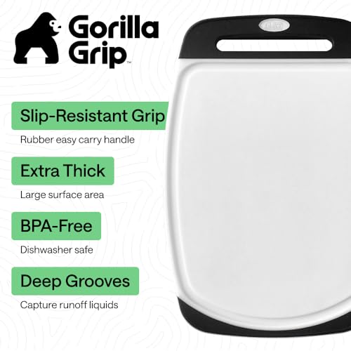 Non-Slip Reversible Kitchen Cutting Board Set of 3 with Juice Grooves, Black