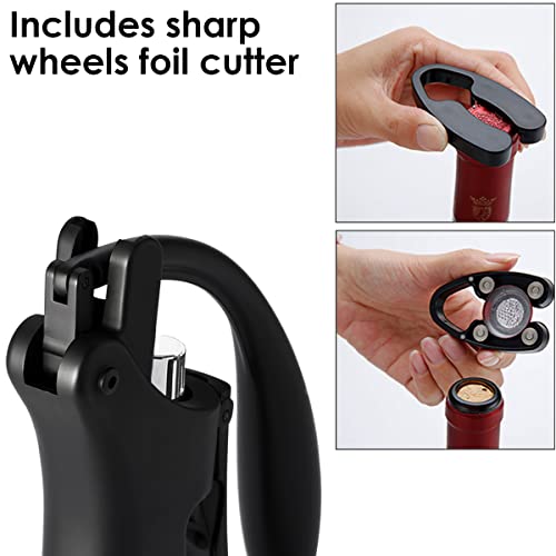KEISSCO Vertical Lever Corkscrew Wine Opener with Foil Cutter & Extra Screw