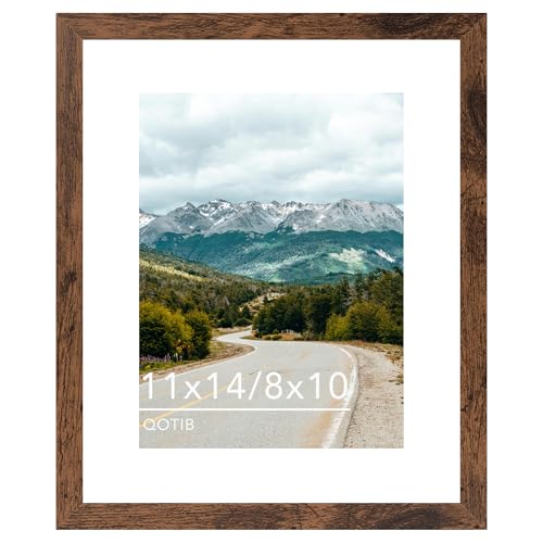 11x14 Wood Picture Frame with 8x10 Mat - Deep Brown Wall Hanging Frame