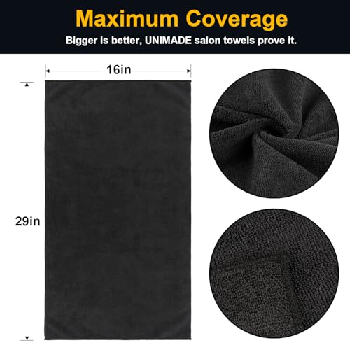 UNIMADE Black Microfiber Salon Towels 24 Pack - Hair, Spa & Salon Use