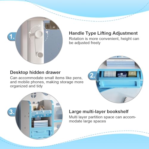 Kids Adjustable Desk and Chair Set with Hand Crank and Tilting Desktop