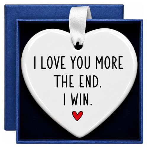 Personalized I Love You More Christmas Ornament - 3 Inch Ceramic Heart for Couples