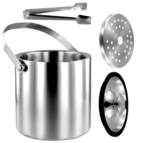 Abizarch 3.0L Double Walled Stainless Steel Ice Bucket with Lid & Tongs for Bar & Party