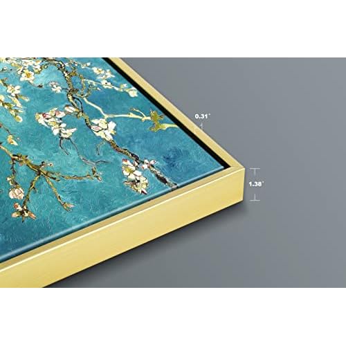 Wieco Art Framed Wall Art Canvas Prints of Almond Blossom by Vincent Van Gogh Paintings Reproduction Abstract Artwork for Wall Decor Golden Frame