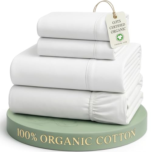 Lane Linen Queen Sheet Set 100% Organic Cotton Percale Cooling White