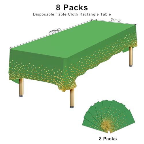 Ammbeetty 8 Packs Green Gold Plastic Table Cloth 54 x 108 Inch for Parties